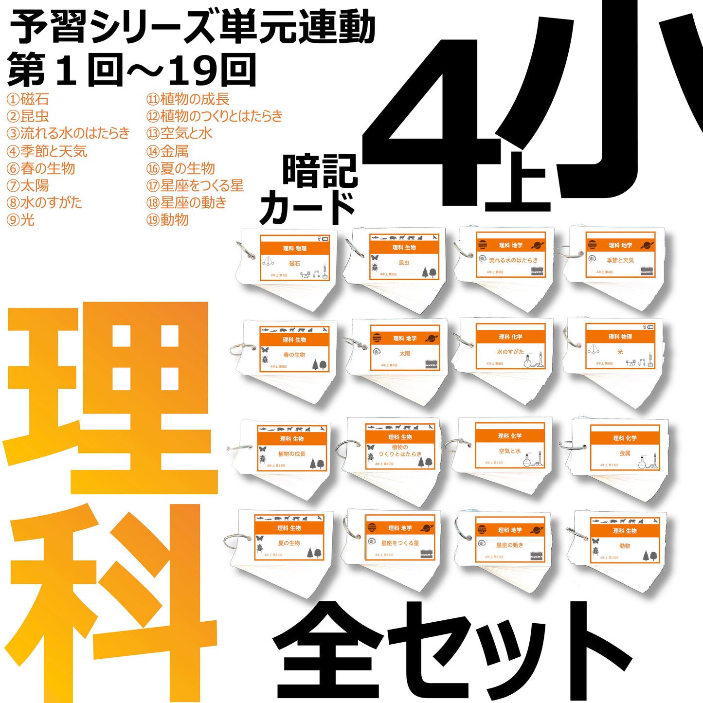 (暗記カード)4年上 理科全セット 1-19回