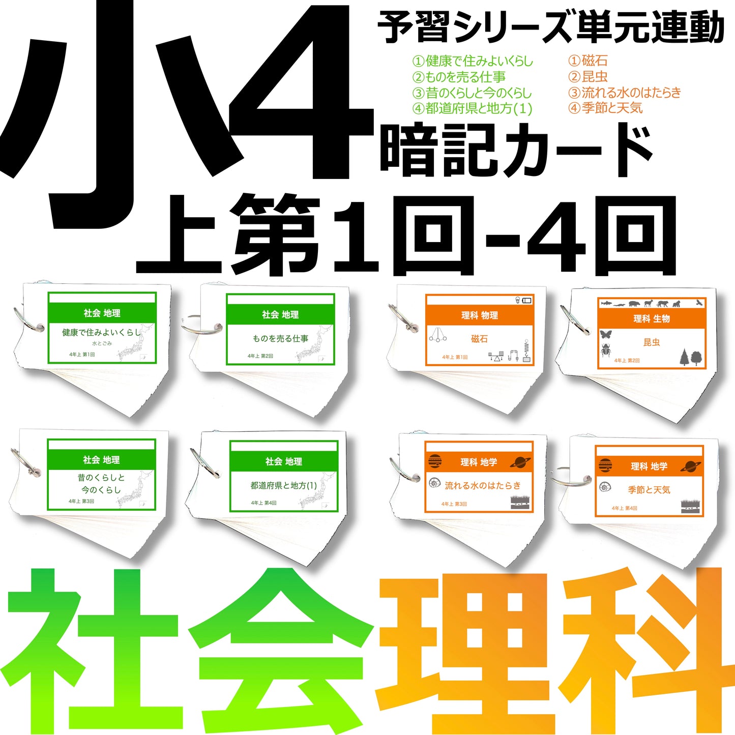 (暗記カード)4年上 社会・理科 1-4回セット