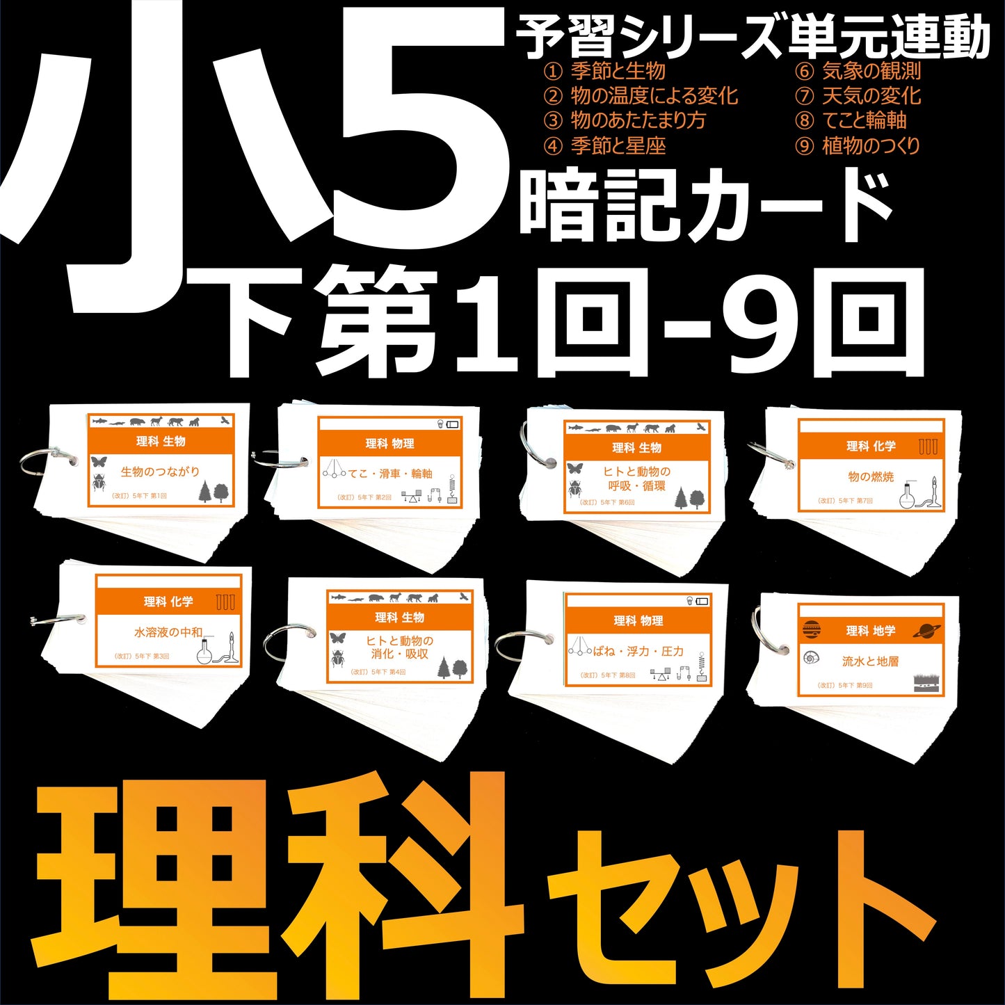 (暗記カード)5年下 理科 1-9回 (ハーフセット)