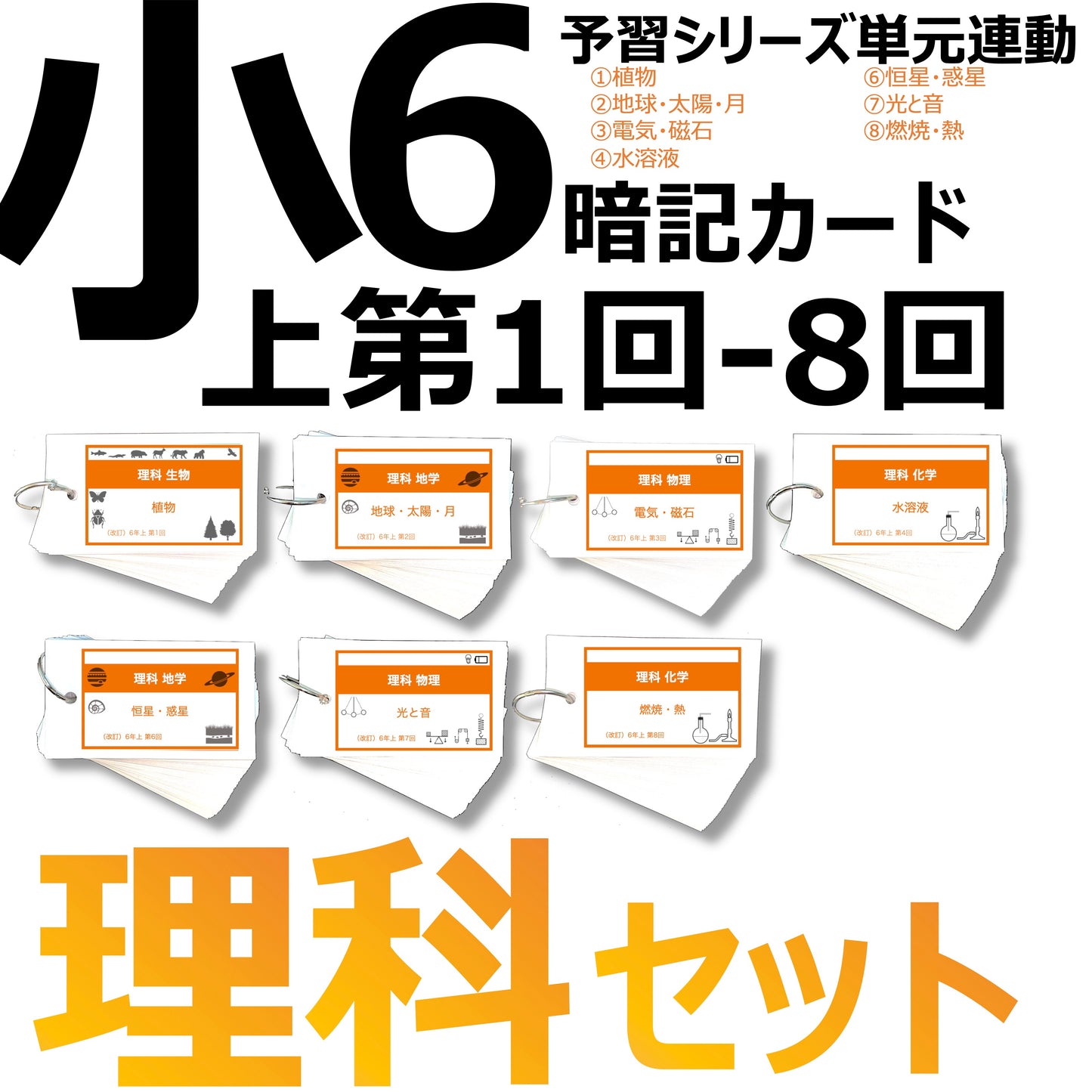 (暗記カード)6年上 理科 ハーフセット 1-8回