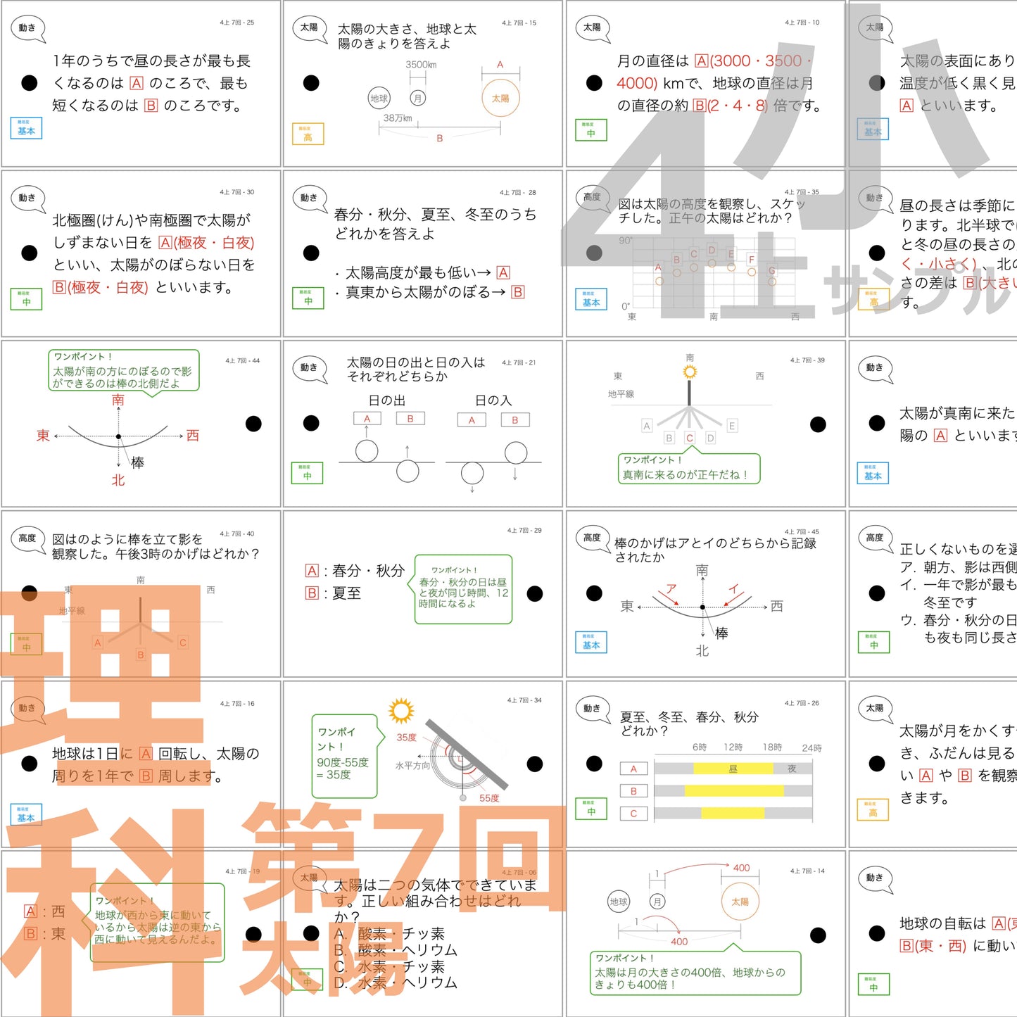 (暗記カード)4年上 理科 1-4回セット
