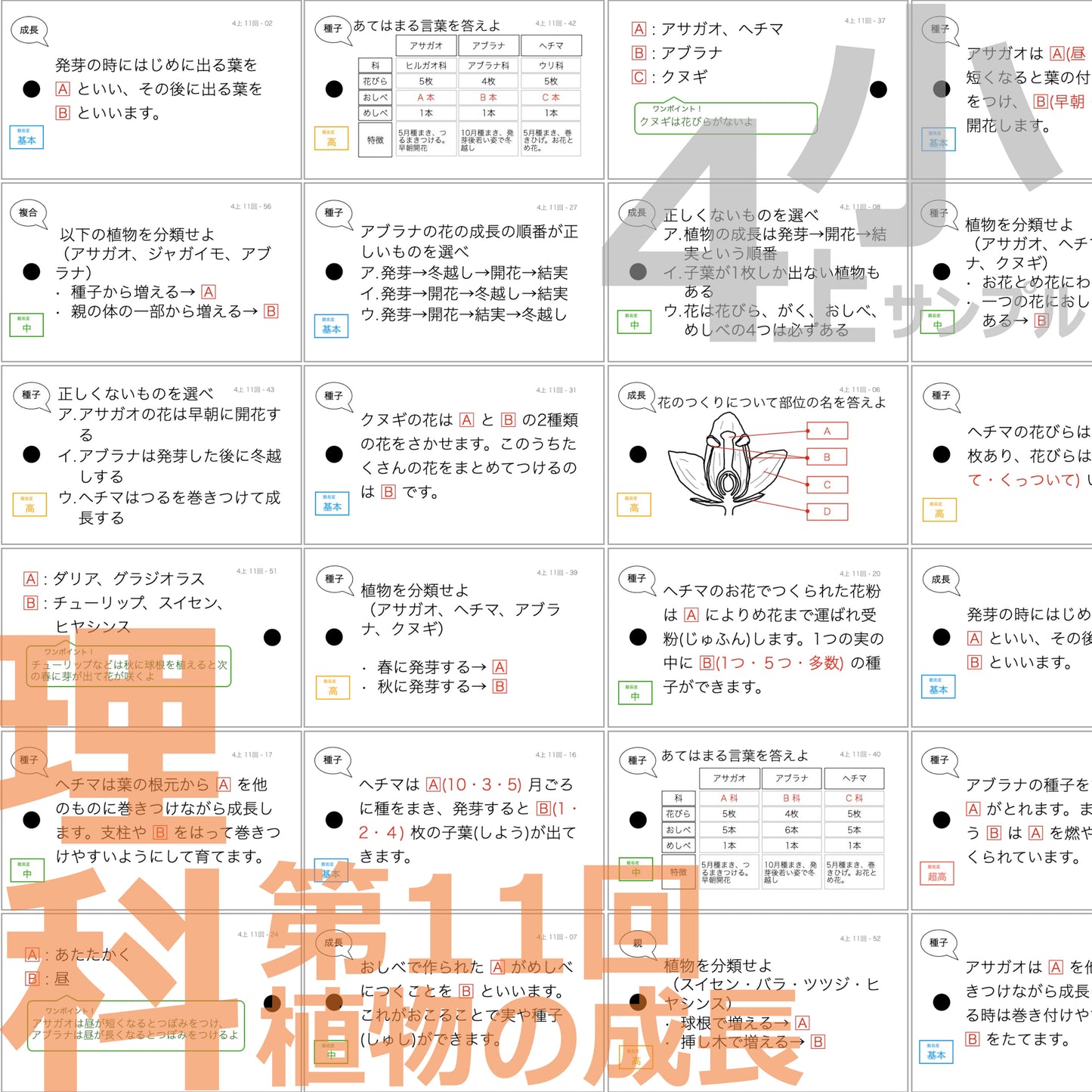 (暗記カード)4年生上下理社全セット(上期1~19回、下期1~18回)