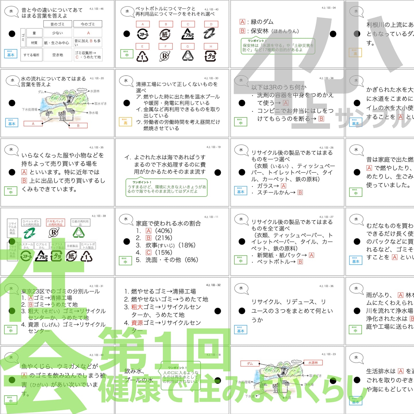 (暗記カード)4年上 社会 1-4回セット
