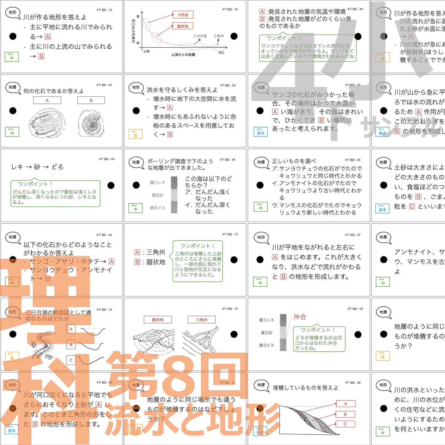 (暗記カード)4年生上下理社全セット(上期1~19回、下期1~18回)