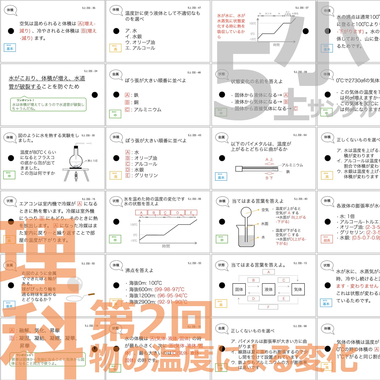 (暗記カード)5年生上下理社全セット(上期1~19回、下期1~18回)