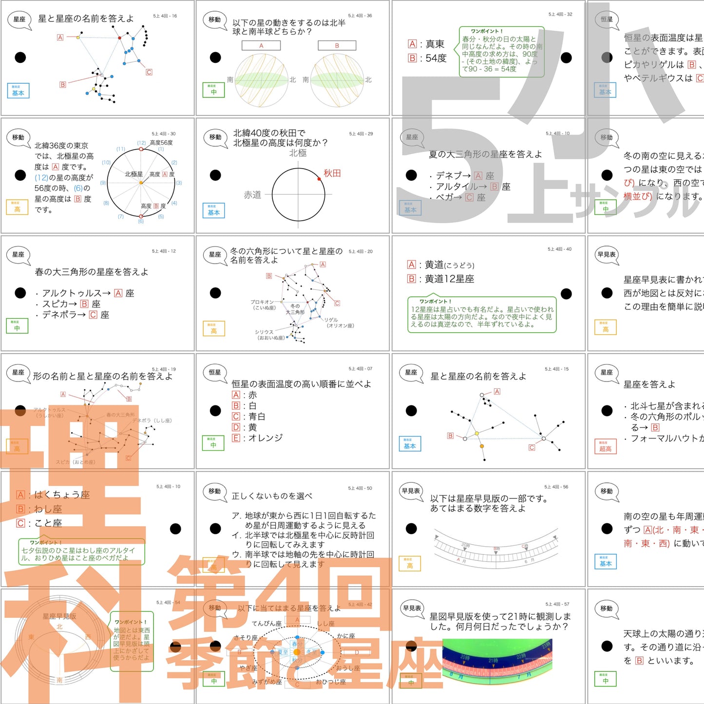 (暗記カード)5年生上下理社全セット(上期1~19回、下期1~18回)