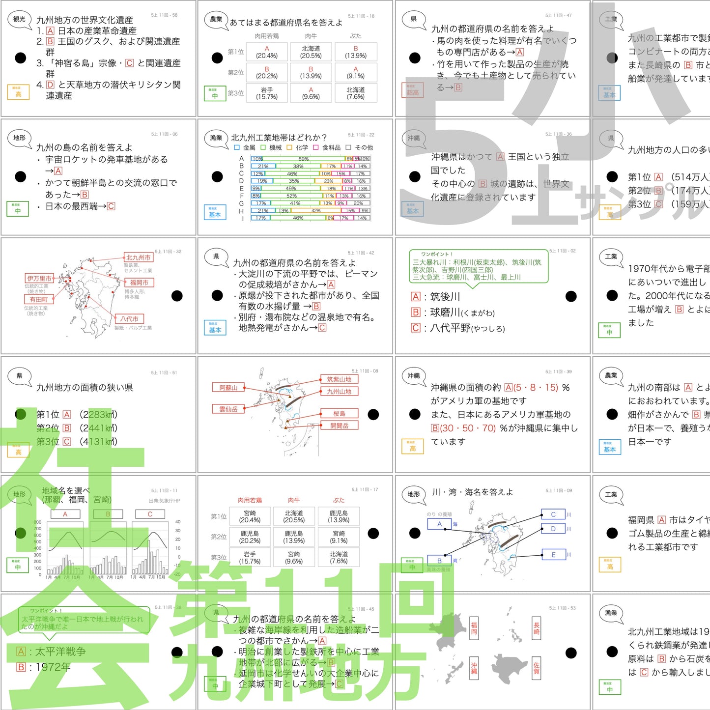 (暗記カード)5年生上下理社全セット(上期1~19回、下期1~18回)