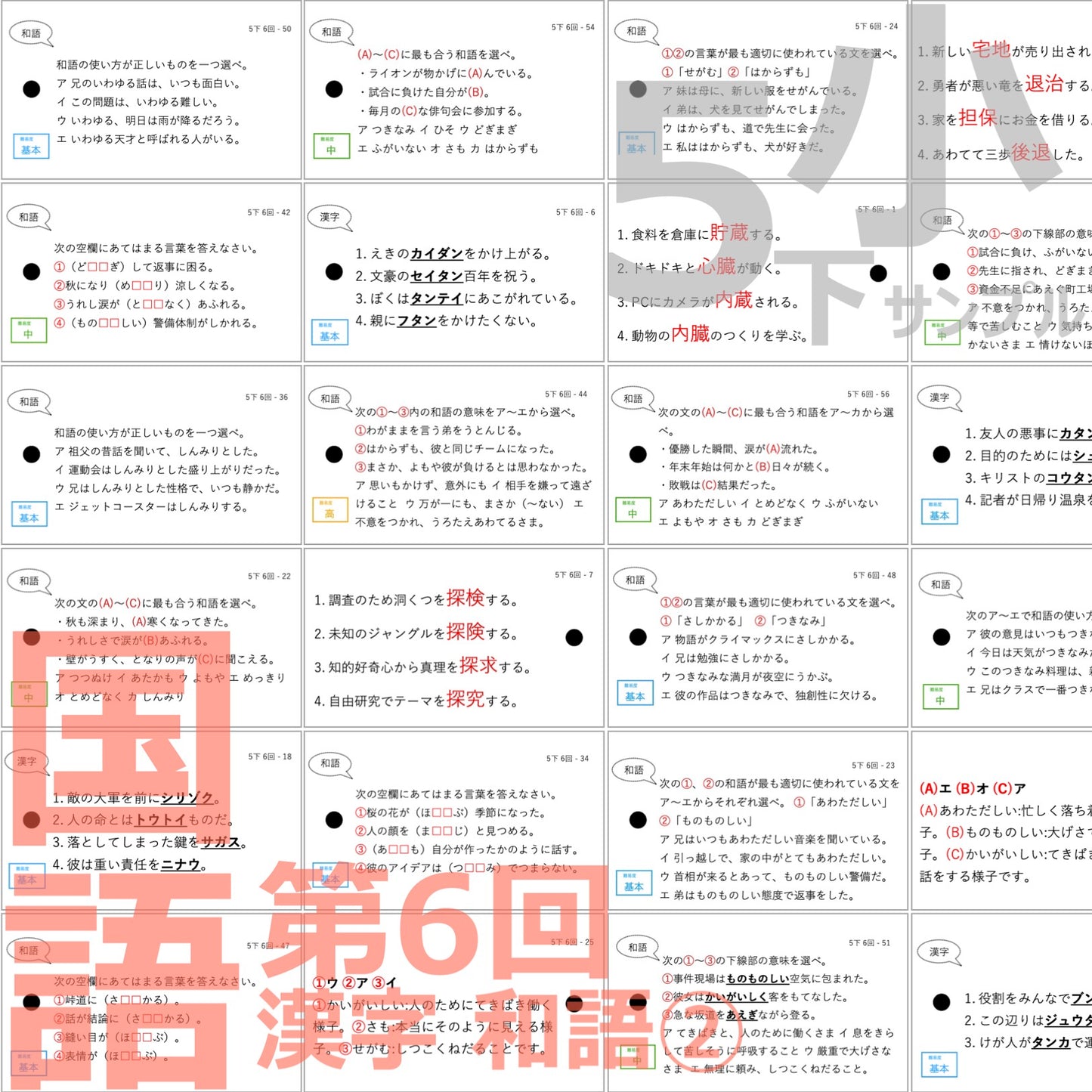 (暗記カード)5年下 国語 6-9回セット