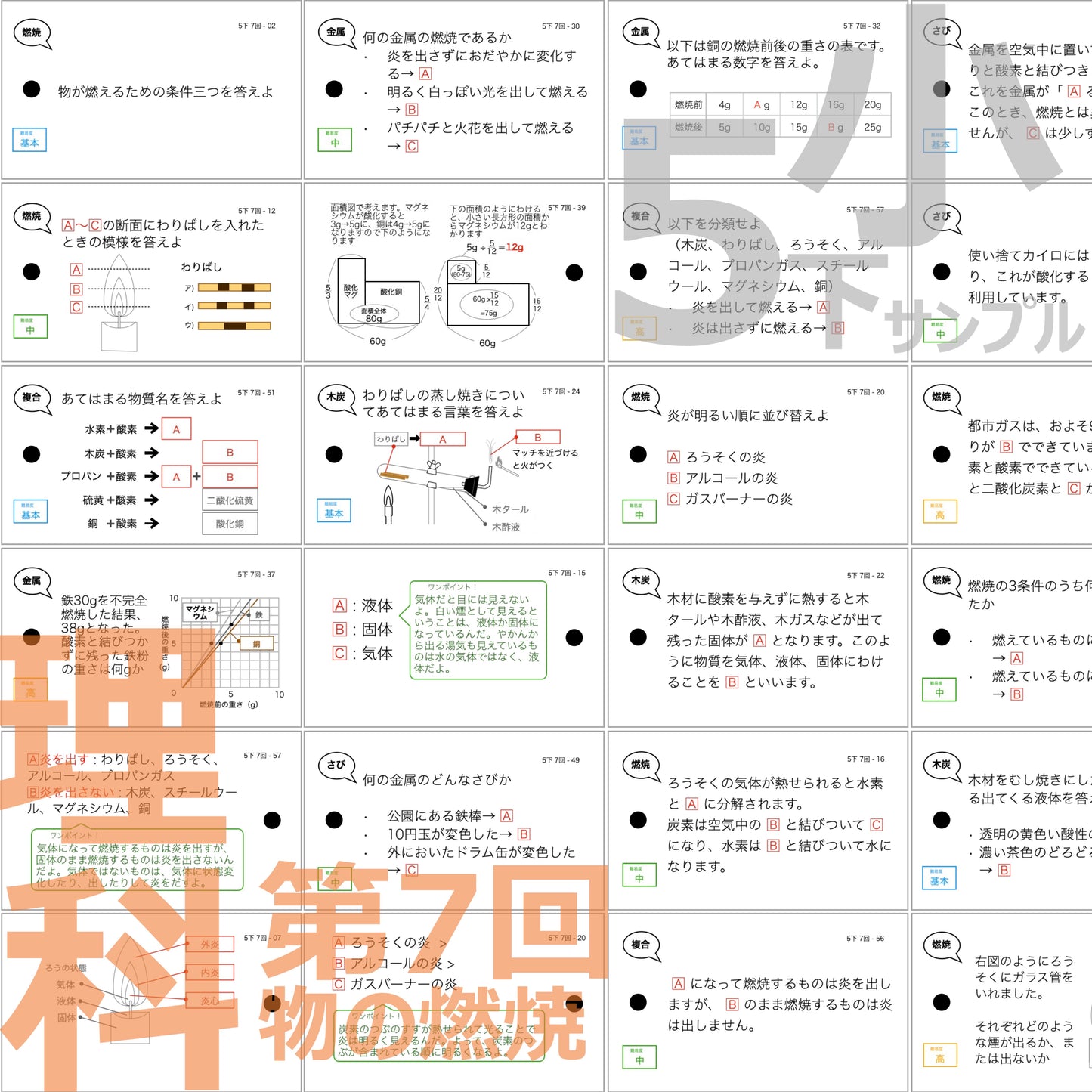 (暗記カード)5年生上下理社全セット(上期1~19回、下期1~18回)