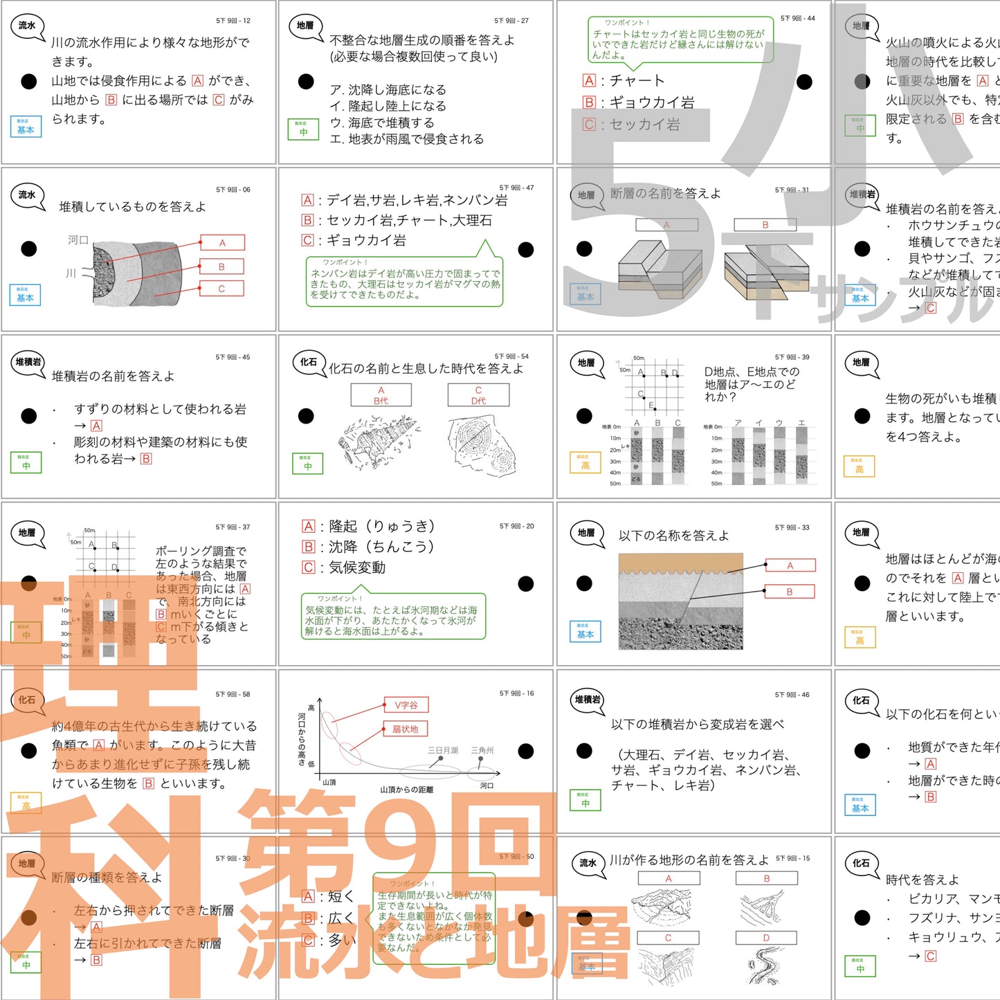 (暗記カード)5年生上下理社全セット(上期1~19回、下期1~18回)