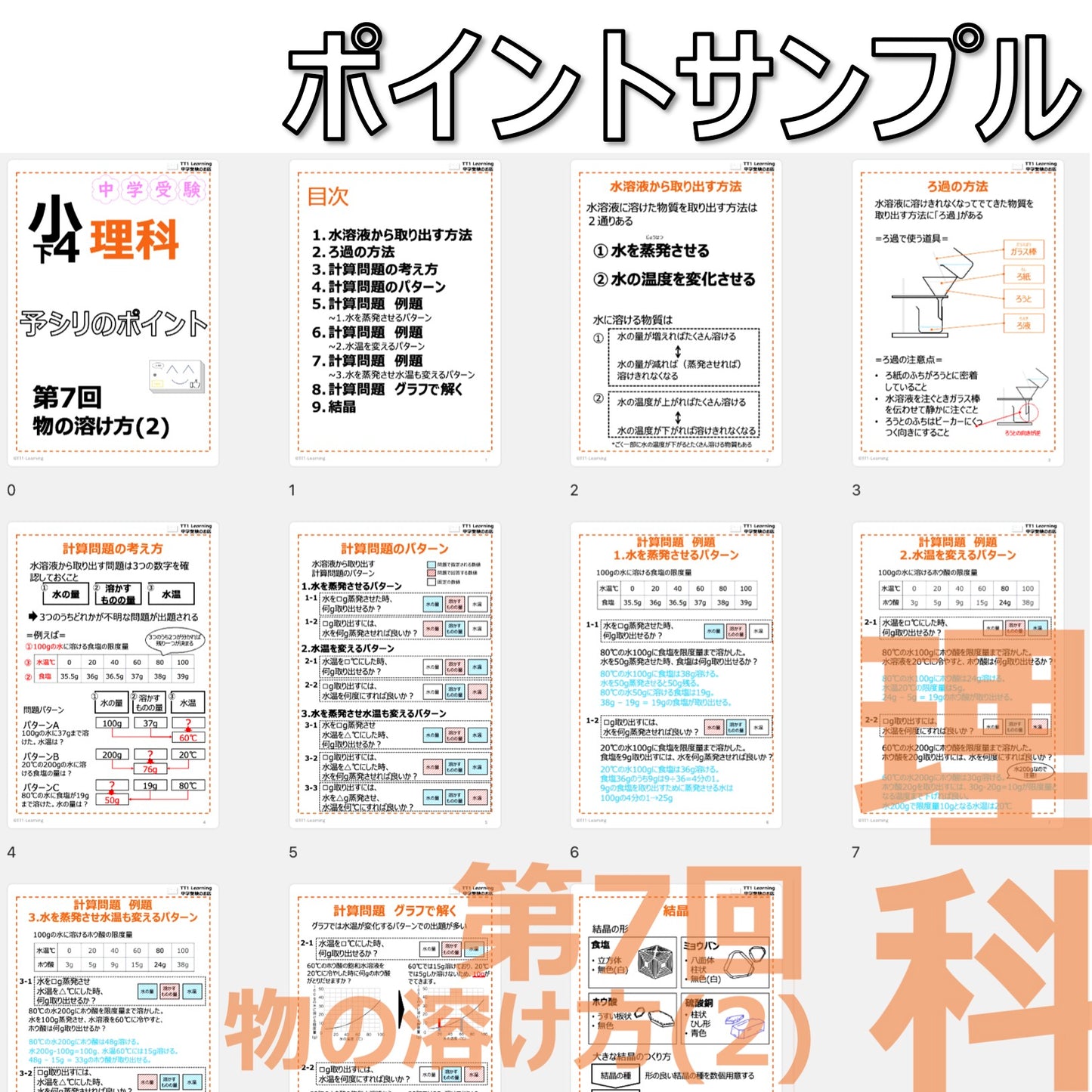 (PDF 予シリのポイント)4年下 理科 第7回(化学) 物の溶け方(2) ダウンロードファイル