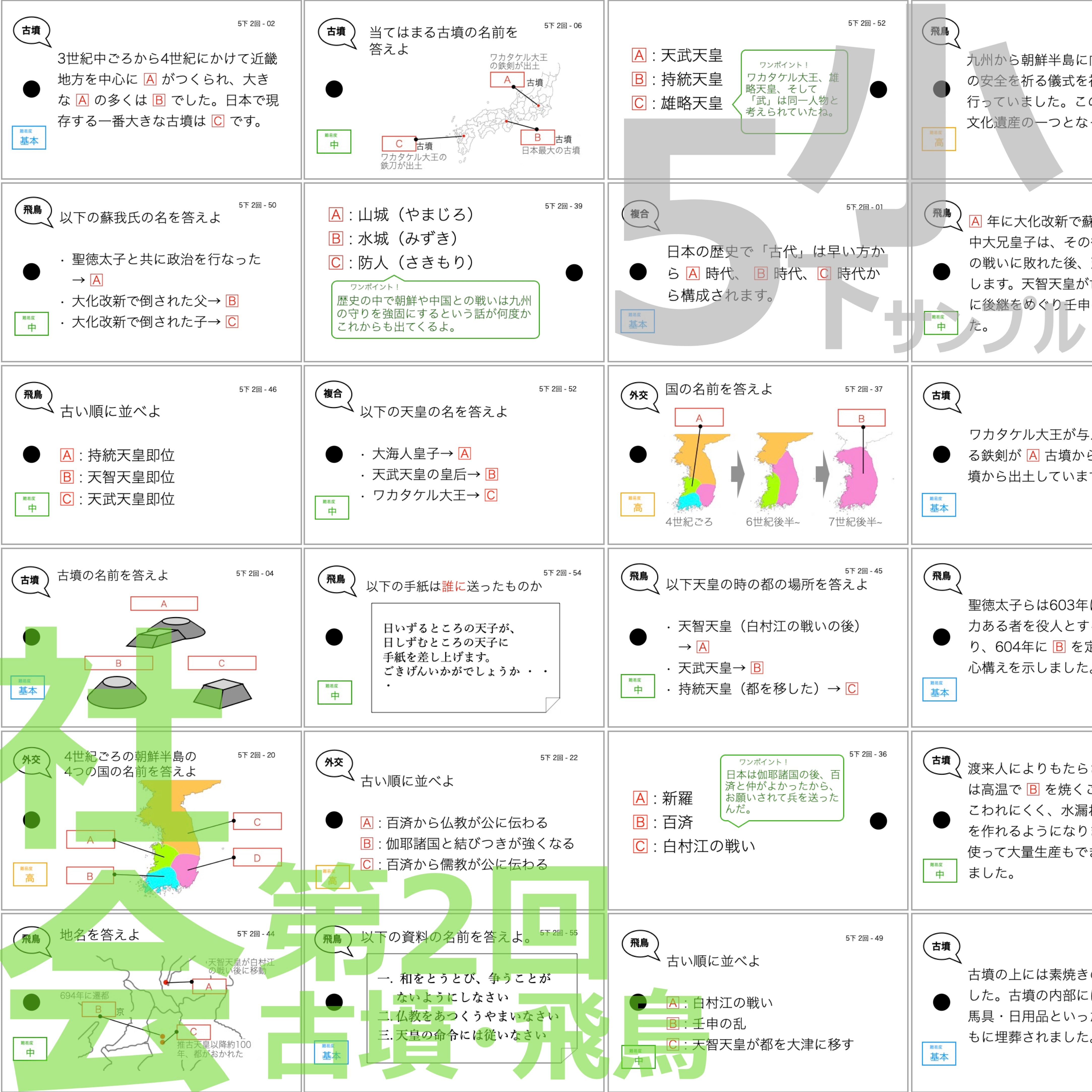 中学受験 暗記カード）5年下 社会 歴史 全セット 1-18回 – TT1-Learning 中学受験のお店