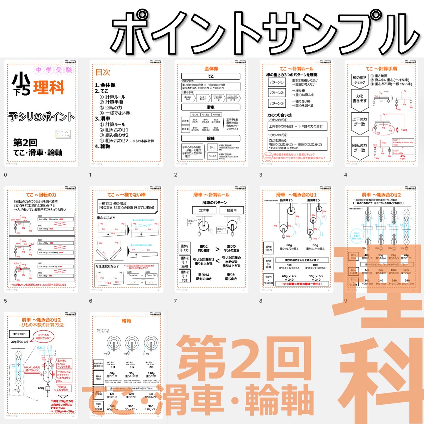 （PDF 予シリのポイント）5年下 理科 第2回(物理) てこ・滑車・輪軸 ダウンロードファイル